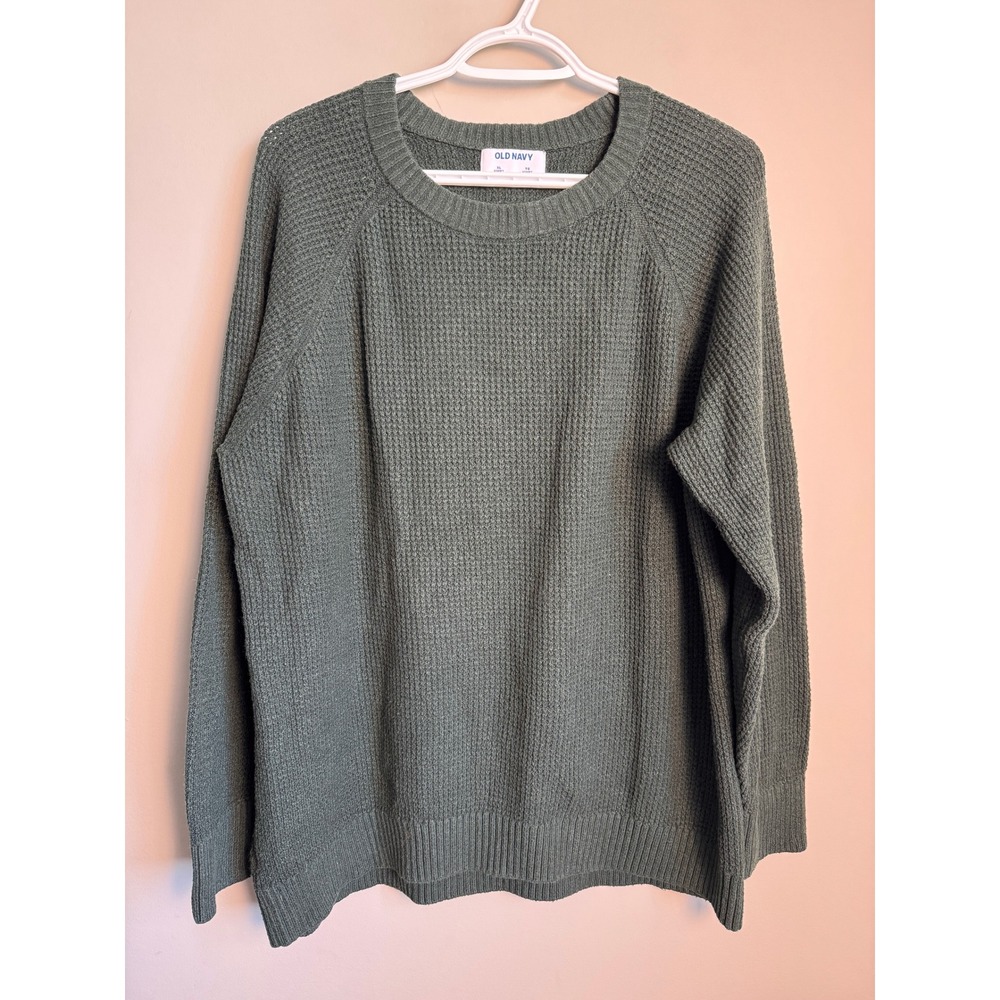 Old Navy SoSoft Stitchy Crew Neck Sweater XL Dark Green Raglan Casual Cozy